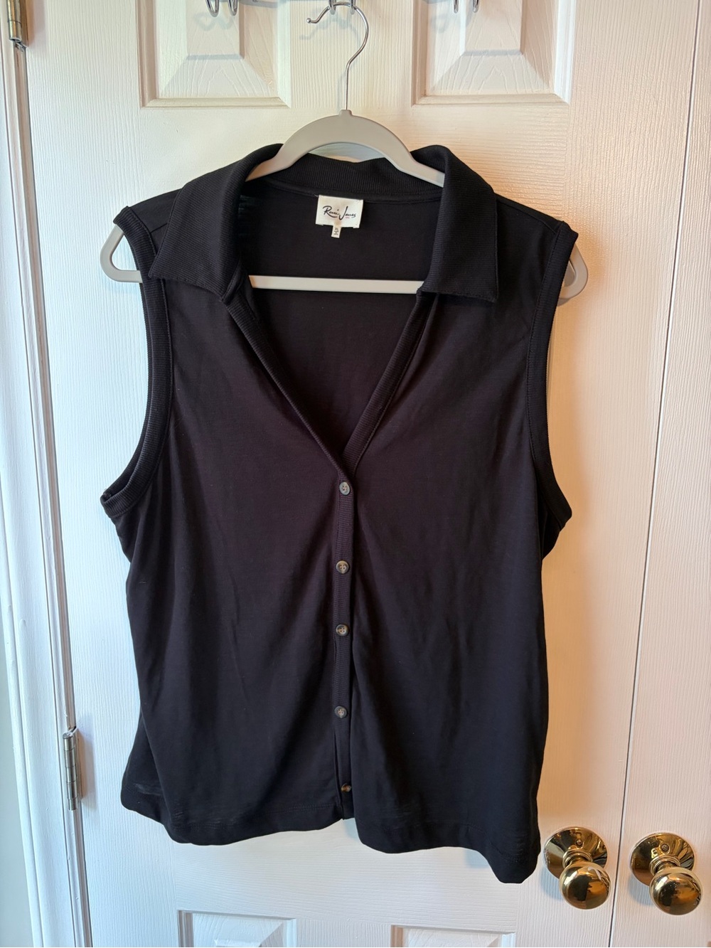 Black Sleeveless Button-Front Collared Top
